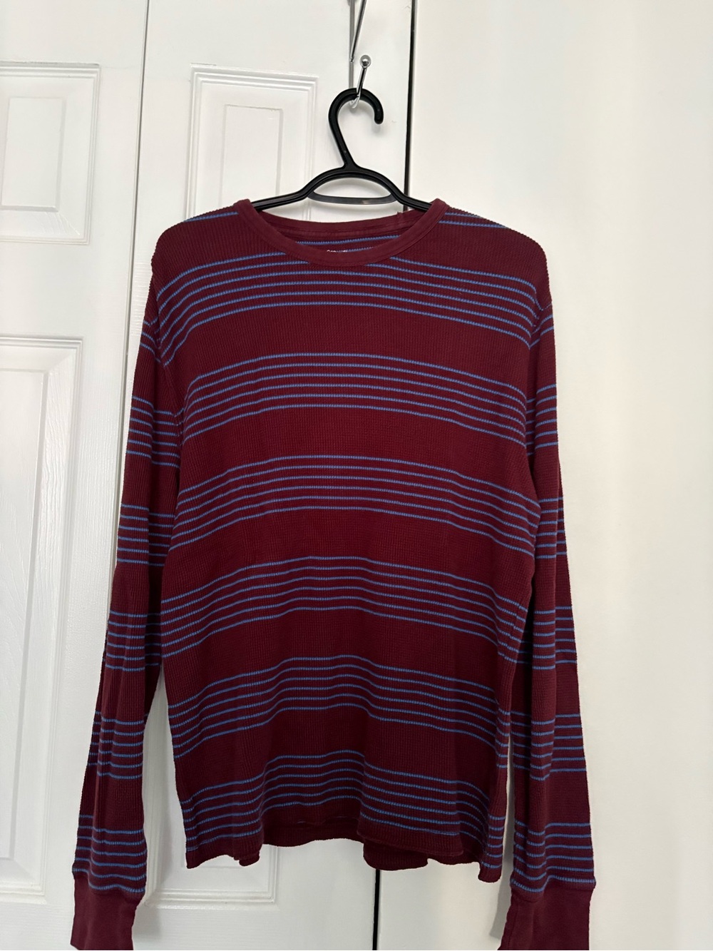 Gap Mens Burgundy Blue Striped Waffle Knit Thermal Long Sleeve Shirt L⁠